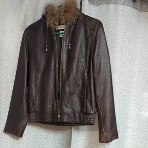Preston & York Dark Brown Leather Jacket with Fur Trim